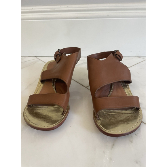 Leifsdottir Anthropologie Brown Leather Low Block Heel Sandals Size Euro 36 US 6 - Picture 2 of 7